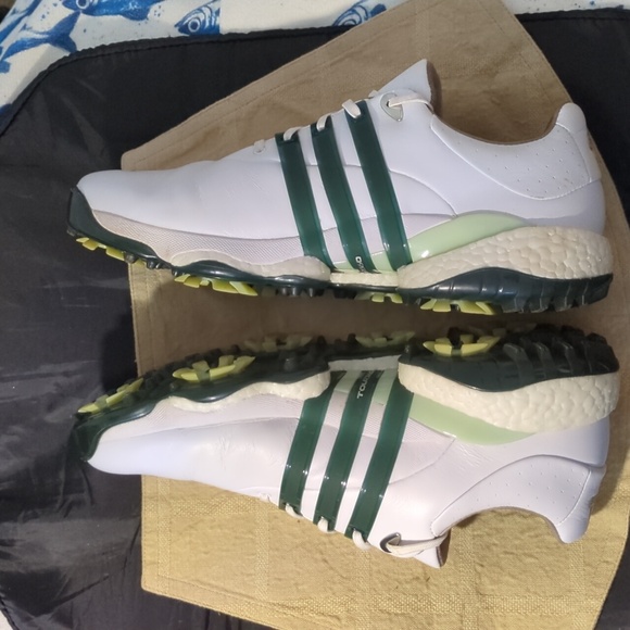 Adidas Men's Professional Tour 360 Golf Shoes In White & Dark Green Only $75 - Picture 5 of 7